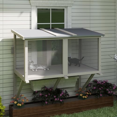 Catio Cat Window Box, Expandable Cat Window Perch for Indoor Cats, Window Hammock Catio Enclosure for Sunbathing, Napping, Overlooking, Keeps Insects Out