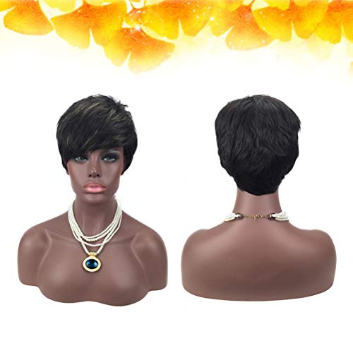 Lurrose Peruca feminina de cabelo curto preto estilo europeu e americano com aparência natural requi