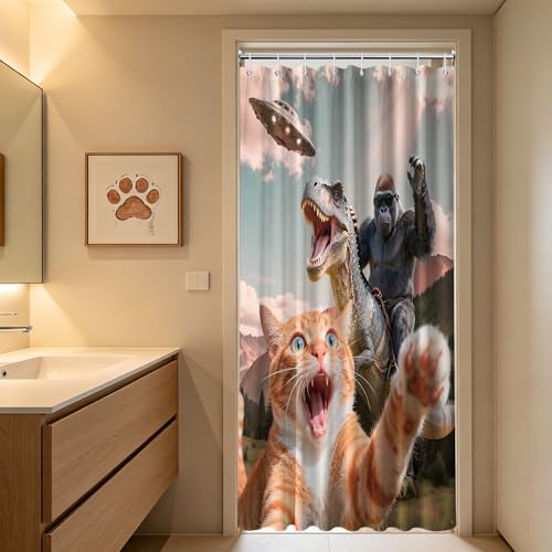 Image of Small Stall Shower Curtain Rv Funny Cat Monkey, 36 x 72 Inchs