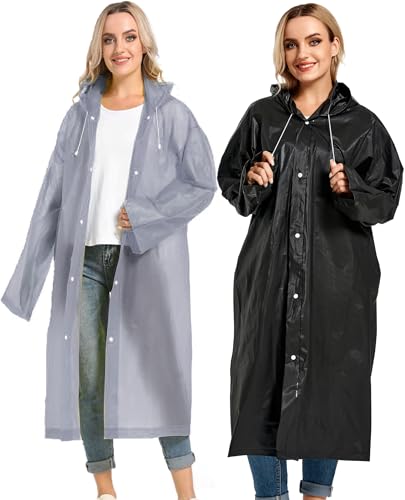 Image of Rain Ponchos for Adults Reusable Raincoats Survival Heavy Duty Military Impermeable 2 Packs Rain Coat