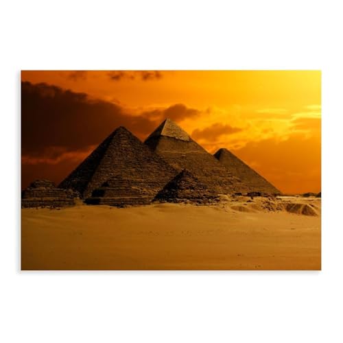 Décoration murale salon avec tableau de pyramides dorées pour chambre moderne