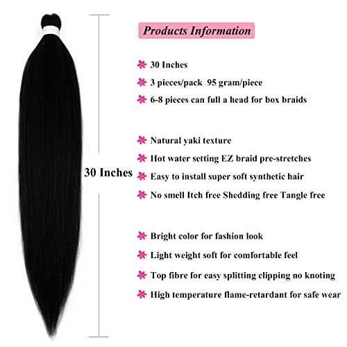 Upruyo Pre Stretched Braiding Hair 30 Inch Black Braiding Hair Pre Stretched Kanekalon Braids Hair Extensions For Braiding Soft Yaki Long Micro Knotless Prestretched Braiding Hair (Pack Of 3) #TOP1