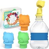 Giichen No Spill Water Bottle Caps - BPA Free Silicone Top Protects Child's Mouth, Replacement Spout Adapter for Toddlers to Adults - 4 Pack (Blue, Green, Yellow, Orange)
