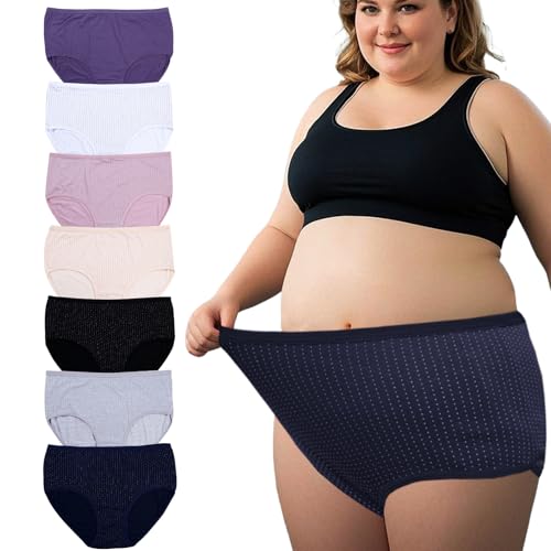 Women's Plus Size Cotton Underwear Panties High Waisted Briefs 7-Pack XL-6XL Point Print Ladies Panties