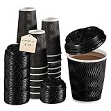 紙コップ 使い捨て 蓋付き 100個入セット コーヒー カップ 耐熱 業務用 テイクアウト カフェ ホットドリンク 紙コップ 三重断熱紙コップ 厚紙 カップ ドリンクカップ お茶カップ 使い捨て紙コップ 業務用品 ペーパーカップ 300ml 蓋付き-ブラック