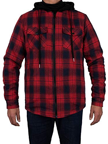 Image of ZENTHACE Men's Sherpa Lined Full Zip Hooded Plaid Shirt Jacket
