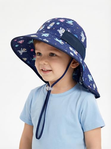Image of icolor Kids Sun Hat UPF50+ Sun Protection Bucket Hat Toddler Summer Beach Play Hats with Neck Flap for Girl Boy Ages 3~10