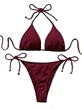GORGLITTER Triangle Bikini Damen Set Neckholder Badeanzug 2-teiler Bademode Bauchweg String Strandmode Swimmsuit Urlaub Outfit Bordeaux M