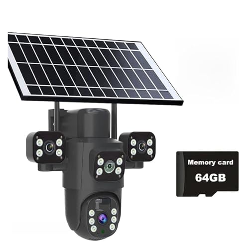 Cámaras de seguridad, Cámara solar 4G/WiFi con tres lentes, pantalla exterior de 6 MP, K, batería bajo consumo, IP, visión nocturna PIR, CCTV, protección seguridad Para el hogar(4G Cam Add 64G)