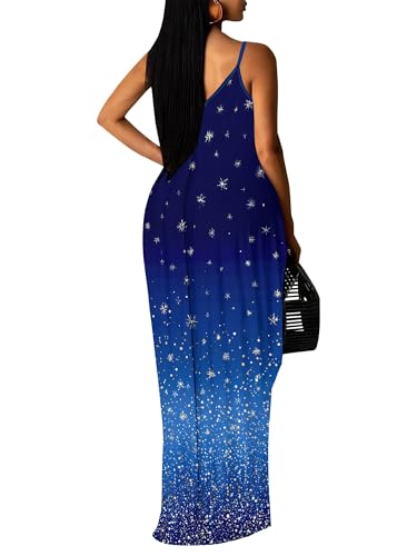 Image of Women Spaghetti Strap Maxi Dress with Pockets | Soft fabric relaxed fit sleeveless v neck with pockets for party and daily wear