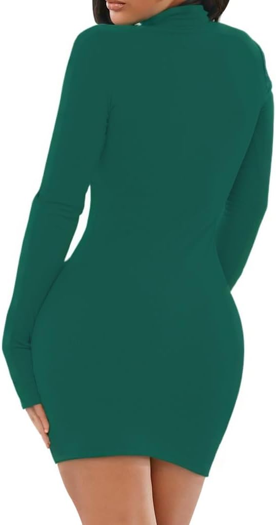 Yajedo Women Long Sleeve Mock Neck Mini Dress 2025 Bodycon Ribbed Slim Fit Pencil Cocktail Club Night Dresses - Image 5