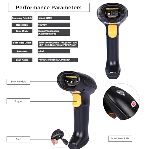 Image of RETSOL D-5015 Wireless 1D /2D Barcode Scanner 2.4GHz Bluetooth High Speed Digital Printed QR Cordless Reader with CMOS Image Sensor Technology for Retail Store Supermarket Warehouse (Black, 1 Pc)