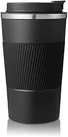 Copo Térmico Aço Inox Premium 510ml Preto Anti-vazamento | Café Chá Quente Gelado | Portátil Carro Escritório Academia Viagem | Isolamento Dupla Camada Alça Silicone