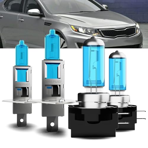 Image of Light Bulbs Compatible with 2007-2013 Kia Optima halogen Headlight Bulbs, H1 High Beam + H11B Low Beam Halogen Light Bulb Combo,300% Brightness,Plug and Play,6000K White,Pack of 4