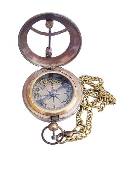 Push Button Sundial Pocket Compass with Includes Loop Chain for Carrying or Display Loop Chain Best Camping & Travelling-image-40