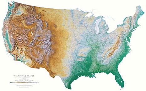 United States Topographic Wall Map by Raven Maps, Laminated Print