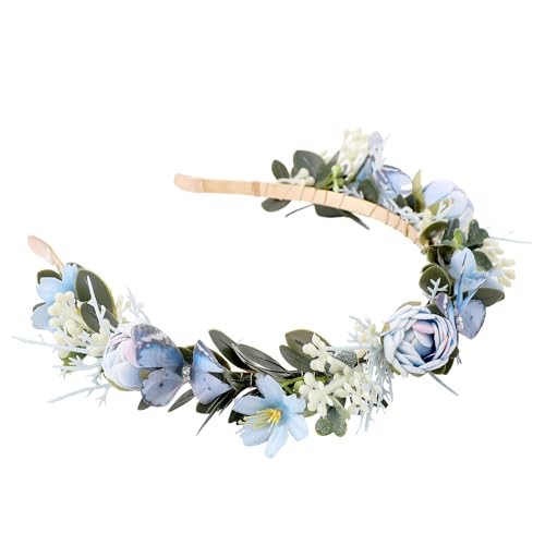 KorViSHOW Blue Flower Butterfly Crown Fairy Woodland Flower Headband Artificial Forest Elf Floral Headpiece for Women Maternity Halloween Renaissance Fantasy Cosplay Party Hair Accessory