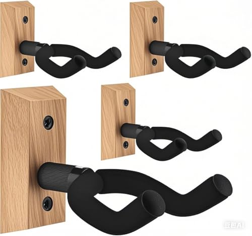 CUITXYS Guitar Wall Mount 4 Pack Guitar Hanger with Rotatable Soft Guitar Wall Hangers for All Size Guitars U-Shaped Guitar Hook for Acoustic, Electric Guitar, Ukulele, Bass (Beech Color)