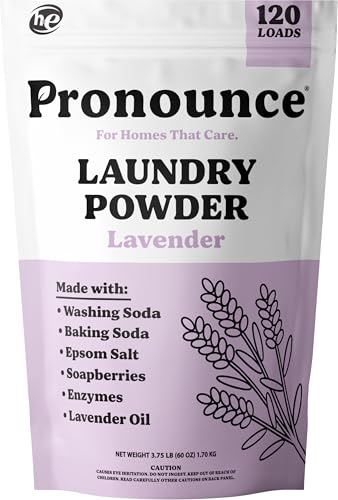 Pronounce Laundry Detergent Powder Alternative | Cleaner Ingredients. Safer for Sensitive Skin. Stain + Smell Fighting. With Essential Oils. HE Safe (Lavender, 120 Loads).