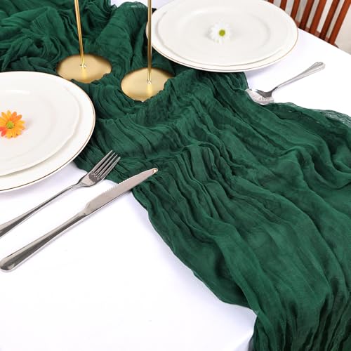 RestfulGlow 12 Pack Emerald Green Cheesecloth Table Runner 10FT Boho Cheese Cloths Gauze Fabric Table Runner 120 Inch Rustic Sheer for Wedding Birthday Party Baby Shower HolidayHome Decorations by RestfulGlow - Used condition - Image 6