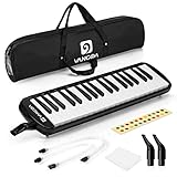 Vangoa 37 Key Melodica Musical Instrument Soprano Melodica Air Piano Keyboard with Carrying Bag, 2 Mouthpieces, Wipe Cloth, Key Stickers, Black