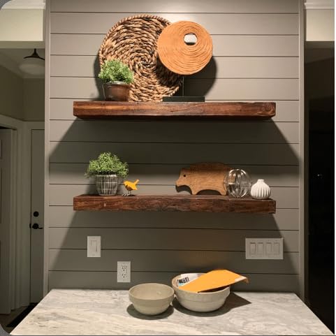 Modern Timber Craft Reclaimed Wood Wall Shelf | Solid Rustic American Barnwood with Floating Shelf Brackets | 2.75\" Thickness | 30\" L x 8\" D, Oiled - Thumbnail 4