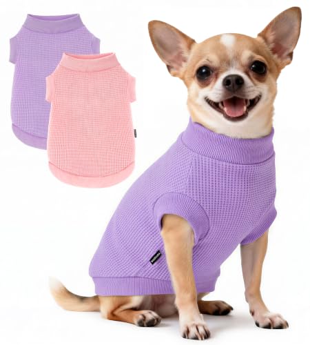 Image of 2 Pack Dog Shirt for Small Supplies Functional Waffle Dog Clothes Warm Soft Sweatshirt Outfit for Dogs Cats Pet Apparel