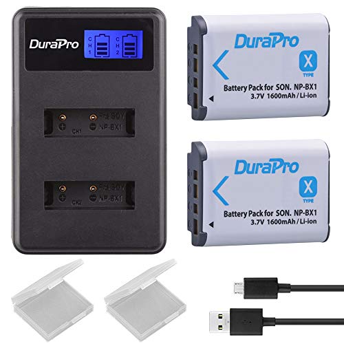 DuraPro 2Packs NP-BX1 NP BX1 NPBX1 Battery Batterie + LCD Dual USB Charger for Sony DSC-RX100 DSC-WX500 IV HX300 WX300 HDR-AS15 X3000R MV1 AS30V HDR-AS300 GWP88