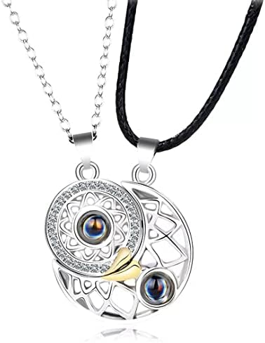 Vembley Sun Moon I Love You In 100 Languages Matching Magnetic Couple Pendant Necklace For Men And Women