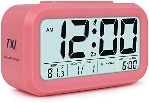TXL 5.3" Digital Alarm Clock Student Clock Display 1 Alarm/Calendar, Snooze/5s Backlight, Battery Operated Bedside Desk/Shelf Clock for Kids/Teens/Home/Office/Travel-Pink