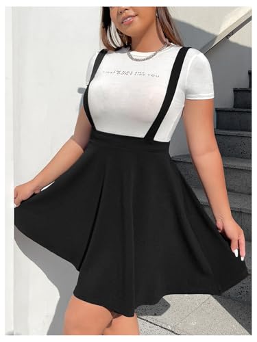 OYOANGLE Women's Plus Size Suspender Skirt High Waist Ruffle Hem Straps Overall Pinafore Dress3