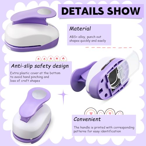 Image of CHENGU 6 Pcs Circle Punch Set 3in /2in /1.5in /1in /0.6in /0.3in Scrapbook Hole Punchers Crafting with 10 Sticker Paper Round Cutter Scrapbook for Office Supplies DIY Albums Photos (Purple)