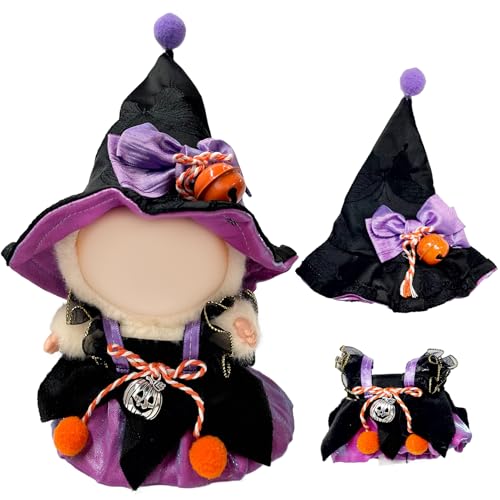 17cm Doll Clothes Halloween Dress Witch Hat for Dolls Accessories Clothes for Dolls Outfit Halloween Clothes Set (No Doll)(Purple Dress+Hat)