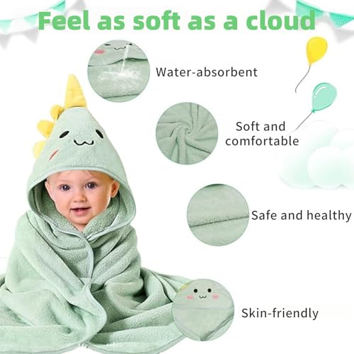 Baby Hooded Bath Towel 2 Packs Premium Natural Microfiber Ultra soft Super Absorbent For Babies, Toddler, Infant(elephant + dinosaur,30 x 30 Inch,400g) - Image 4