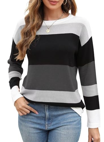 Image of QACOHU Women's Fall Sweater 2025 Crew Neck Long Sleeve Casual Pullover Knitted Sweater Tops
