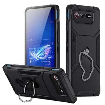 Fanbiya Armor Capa para ASUS ROG Phone 6, 6 Pro Case com Kickstand e protetor de câmera, 360 ° Full Body Protection Rugged Shockproof Case com vidro temperado, Preto