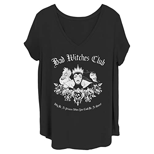 Disney Women's Villains Bad Witch Club Junior's Plus Short Sleeve Tee Shirt Undershirt, Black, 1X