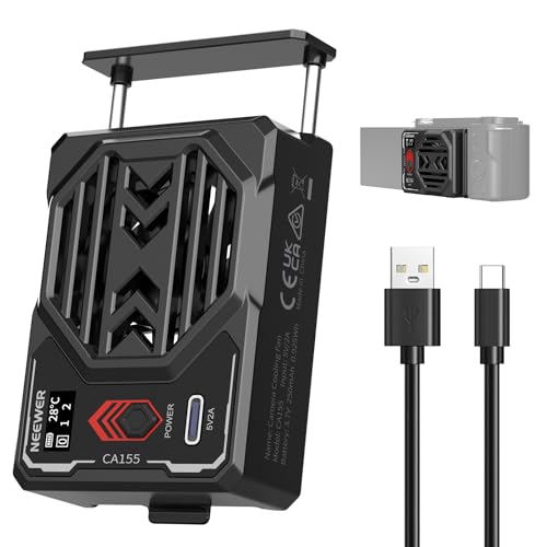 NEEWER Basics Ventilador Cámara con Batería, Enfriador Externo Resorte Tipo C PD Carga Rápida & Pantalla en Tiempo Real, Compatible con Sony ZV-E1 A6700 Canon R6 Mark II Fujifilm XS20 Nikon, CA155