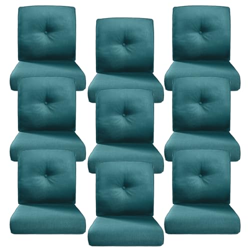 Image of Luxury 4 inch Thick Outdoor Cushion Set of 9 - 22x24 Patio Furniture Cushions with 28D High-Density Foam, Water-Resistant & Fade-Resistant Fabric, Removable Covers for Patio Furniture Sofa -Peacock Blue