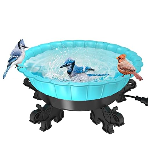 Fnydvis Heated Bird Bath, 85W Thermostatically Controlled Birdbath Heater 3 Ways Easy Mount, All Seasons Available Detachable Bird Waterer Feeder for Outdoor Garden Yard Patio (Blue)