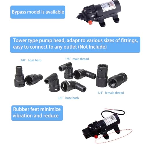 SAILINGFLO Diaphragm Water Pressure Pump for Caravan/RV/Boat/Marine 12V DC 1.1 GPM 35 PSI,Self-Priming Adjustable Pressure Switch(35 PSI) thumbnail 4