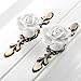 SCTD Ceramic Rose Cabinet Knobs with Bronze Backplates, Vintage Kitchen White Flower Drawer Pull Handles for Dresser Cupboard Wardrobe Bathroom Cabinets, 6 Pack