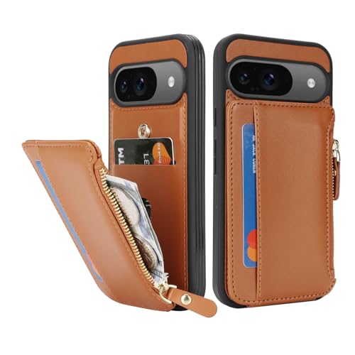 Image of Cavor for Google Pixel 9 /9 Pro Case Wallet with Card Holder, Brown