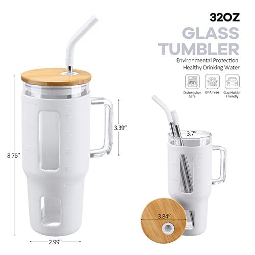 Premium Glass Tumbler with Lid, Straw and Handle, 32 oz