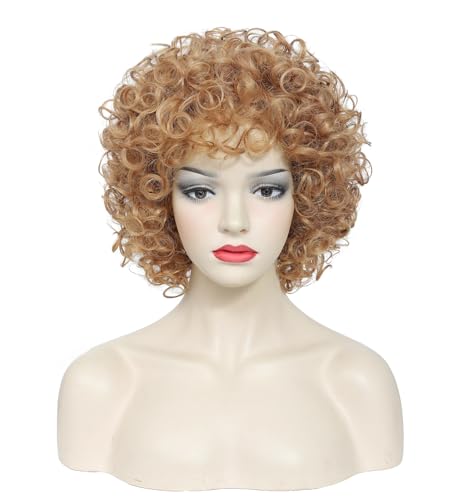Image of Women's short curly wig, 70s disco style afro wig, wig for Halloween cosplay and parties (Strawberry Blonde)