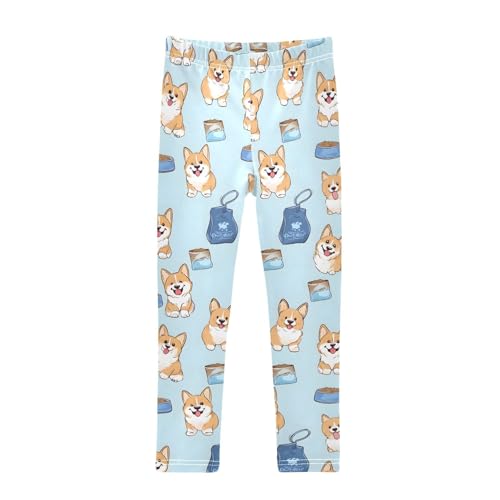 ALAZA Girls' Leggings Children's Yoga Pants Skinny Printed Dance Yellow Puppy Comfortable 4T