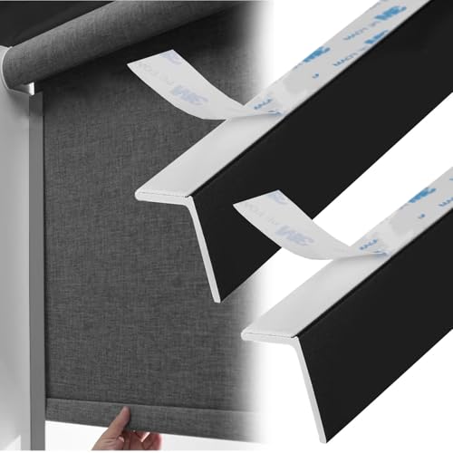 Light Gap Blockers L-shaped Blackout Light Blockers Side Tracks, PVC Blinds Light-blocking Strips Self Adhesive, Interior Window Gap Edge Strip Privacy Custom(Black,36in/92cm)
