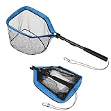 Yeahmart Floating Fishing Landing Net for Fresh & Saltwater, Foldable Fixed Pole with Rubber Coated Mesh, Portable Collapsible Fish Net Gear for Kayak Boat Trout Bass, 31.5 inches (Blue)