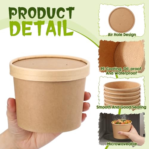Image of Fulmoon 20 oz 100 Pack Paper Containers with Lids Soup Bowl Cup, Brown
