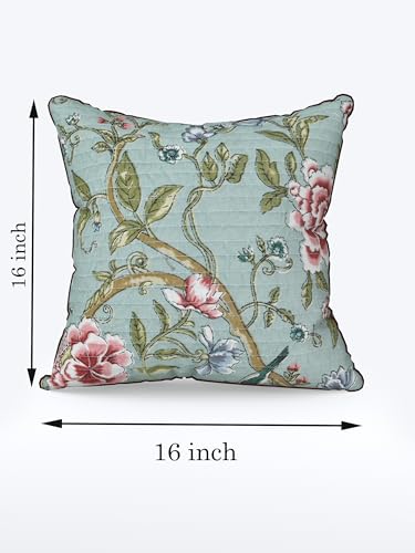 Image of Pure Cotton Quilted Cushion Cover 16x16 Inch | Anokhi Print Decorative Throw Pillow Cover | Soft Cotton Sofa Cushion Cover with Hidden Zipper | Living Room Bedroom Home Decor
